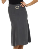Knee Length Flared Skirt with Seaming and Belt Detail
