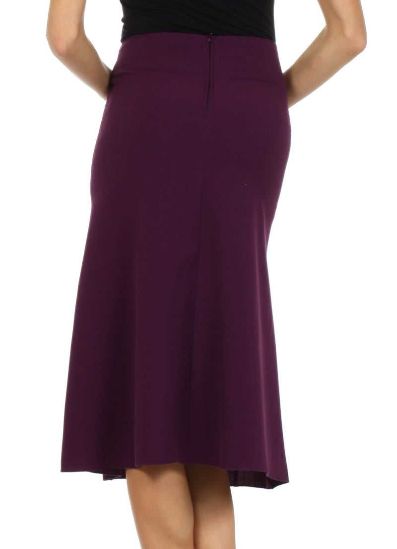 Knee Length Flared Skirt with Seaming and Belt Detail