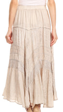 Sakkas Alber Adjustable Waist Boho Skirt With Detailed Embroidery With Ruffle Trim