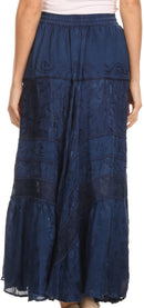 Sakkas Alber Adjustable Waist Boho Skirt With Detailed Embroidery With Ruffle Trim