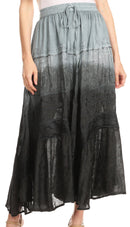 Sakkas Alber Adjustable Waist Boho Skirt With Detailed Embroidery With Ruffle Trim