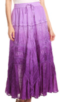 Sakkas Alber Adjustable Waist Boho Skirt With Detailed Embroidery With Ruffle Trim#color_OmbrePurple