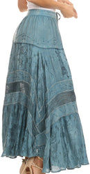 Sakkas Alber Adjustable Waist Boho Skirt With Detailed Embroidery With Ruffle Trim