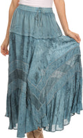 Sakkas Alber Adjustable Waist Boho Skirt With Detailed Embroidery With Ruffle Trim#color_SteelBlue