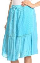 Sakkas Beyza Casual Peasant Mid Skirt with Elastic Waist Embroidery and Eyelet