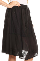 Sakkas Beyza Casual Peasant Mid Skirt with Elastic Waist Embroidery and Eyelet