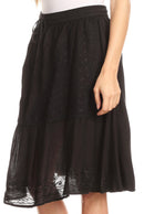 Sakkas Beyza Casual Peasant Mid Skirt with Elastic Waist Embroidery and Eyelet