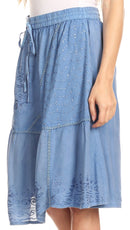 Sakkas Beyza Casual Peasant Mid Skirt with Elastic Waist Embroidery and Eyelet
