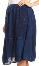 Sakkas Beyza Casual Peasant Mid Skirt with Elastic Waist Embroidery and Eyelet