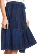 Sakkas Beyza Casual Peasant Mid Skirt with Elastic Waist Embroidery and Eyelet