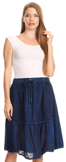 Sakkas Beyza Casual Peasant Mid Skirt with Elastic Waist Embroidery and Eyelet