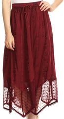 Sakkas Emma Adjustable Handkerchief Eyelet Hem Casual Skirt with Embroidery