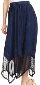 Sakkas Emma Adjustable Handkerchief Eyelet Hem Casual Skirt with Embroidery