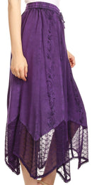 Sakkas Emma Adjustable Handkerchief Eyelet Hem Casual Skirt with Embroidery