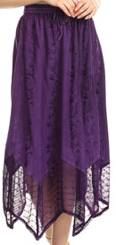 Sakkas Emma Adjustable Handkerchief Eyelet Hem Casual Skirt with Embroidery