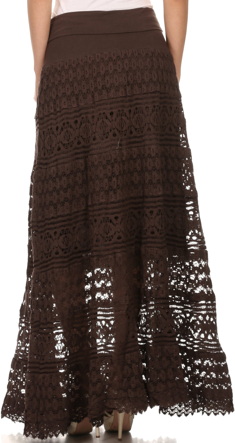 Sakkas Leo Long Tall Lined Embroidered Bohemian High Or Low Waist Foldover Skirt