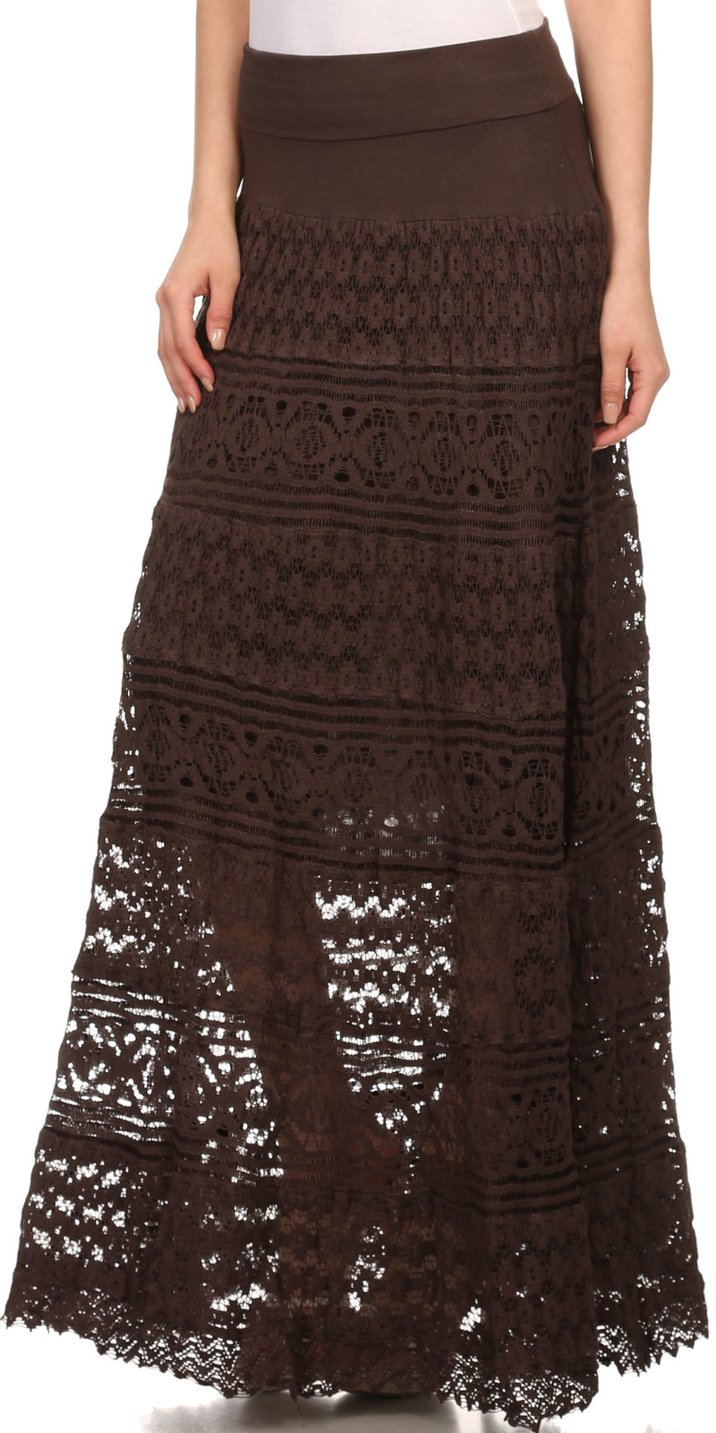Sakkas Leo Long Tall Lined Embroidered Bohemian High Or Low Waist Foldover Skirt