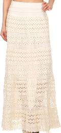 Sakkas Leo Long Tall Lined Embroidered Bohemian High Or Low Waist Foldover Skirt#color_Ivory