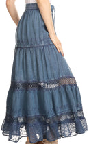 Sakkas Salina Boho Maxi Skirt with Embroidery and Crochet Lace Adjustable Waist
