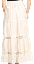 Sakkas Salina Boho Maxi Skirt with Embroidery and Crochet Lace Adjustable Waist