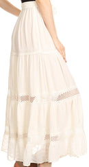 Sakkas Salina Boho Maxi Skirt with Embroidery and Crochet Lace Adjustable Waist