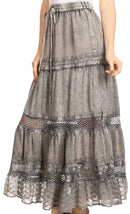 Sakkas Salina Boho Maxi Skirt with Embroidery and Crochet Lace Adjustable Waist