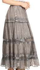 Sakkas Salina Boho Maxi Skirt with Embroidery and Crochet Lace Adjustable Waist
