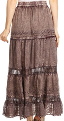 Sakkas Salina Boho Maxi Skirt with Embroidery and Crochet Lace Adjustable Waist
