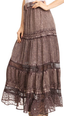 Sakkas Salina Boho Maxi Skirt with Embroidery and Crochet Lace Adjustable Waist