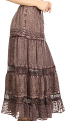 Sakkas Salina Boho Maxi Skirt with Embroidery and Crochet Lace Adjustable Waist