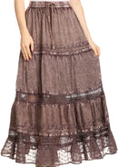 Sakkas Salina Boho Maxi Skirt with Embroidery and Crochet Lace Adjustable Waist