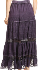 Sakkas Salina Boho Maxi Skirt with Embroidery and Crochet Lace Adjustable Waist