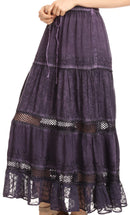 Sakkas Salina Boho Maxi Skirt with Embroidery and Crochet Lace Adjustable Waist