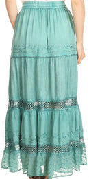 Sakkas Salina Boho Maxi Skirt with Embroidery and Crochet Lace Adjustable Waist