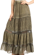 Sakkas Salina Boho Maxi Skirt with Embroidery and Crochet Lace Adjustable Waist