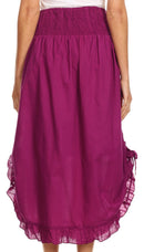 Sakkas Coco Long Cotton Ruffle Skirt with Pockets and Elastic Waistband