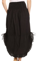 Sakkas Coco Long Cotton Ruffle Skirt with Pockets and Elastic Waistband