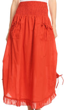 Sakkas Coco Long Cotton Ruffle Skirt with Pockets and Elastic Waistband