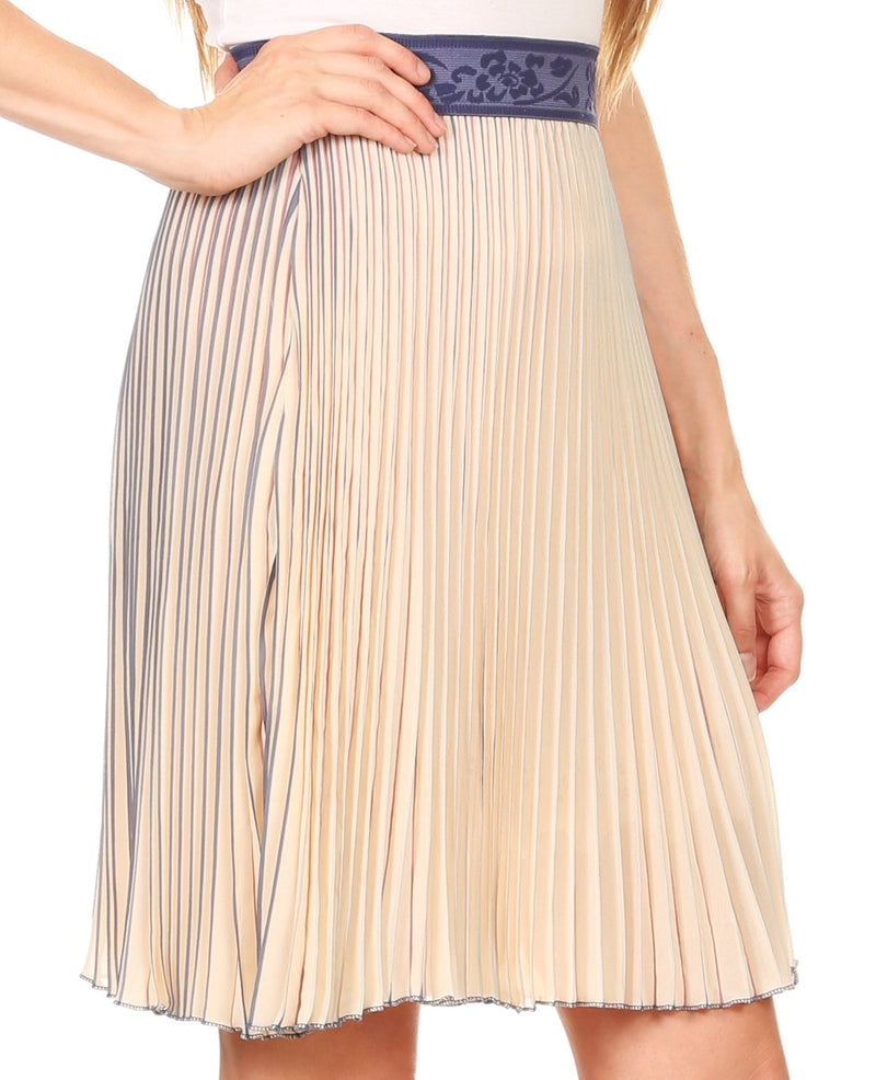 Sakkas Amira Accordion Pleated Midi Crepe Slim Skirt with Elastic Waist