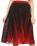 Sakkas Bianca Pleated Casual Mid Skirt with Elastic Waist and  Lining#color_Black/Red
