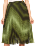 Sakkas Bianca Pleated Casual Mid Skirt with Elastic Waist and  Lining#color_Green