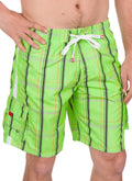 Sakkas Jaxon Plaid Stretch Waistband No Wet Swim Trunk/ Boardshorts#color_Green