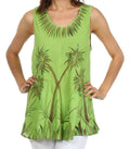 Sakkas Embroidered Watercolor Palm Tree Flared Hem Blouse#color_Green