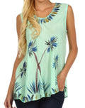 Sakkas Embroidered Watercolor Palm Tree Flared Hem Blouse#color_Mint