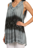 Sakkas Lexi Embroidered two tone Sleeveless V neck Top