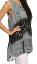 Sakkas Lexi Embroidered two tone Sleeveless V neck Top