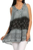 Sakkas Lexi Embroidered two tone Sleeveless V neck Top