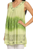 Sakkas Lexi Embroidered two tone Sleeveless V neck Top