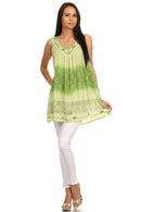 Sakkas Lexi Embroidered two tone Sleeveless V neck Top