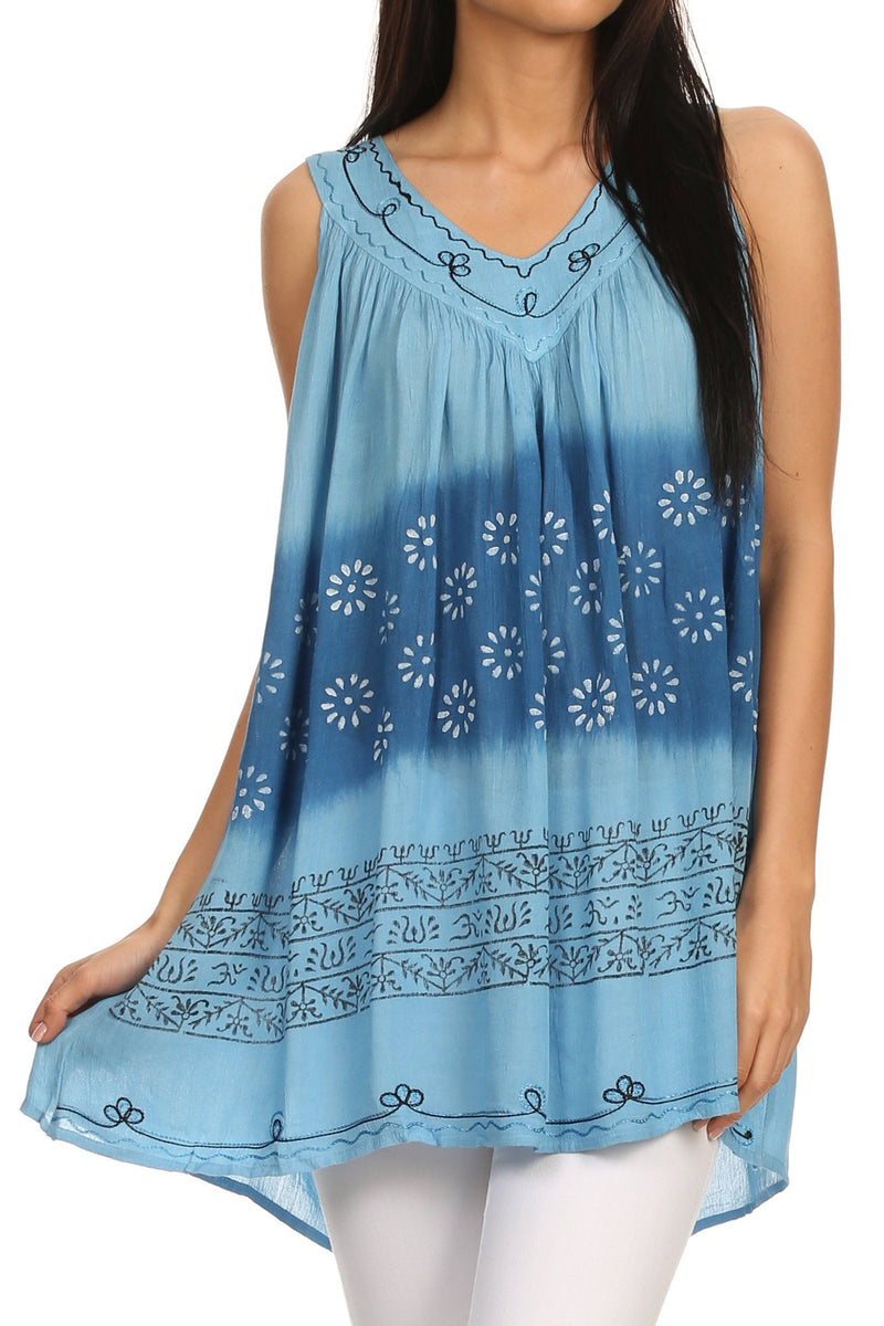 Sakkas Lexi Embroidered two tone Sleeveless V neck Top